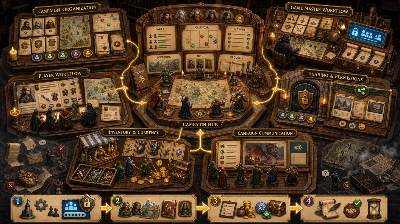 Gold & XP TTRPG campaign manager dashboard with campaign overview